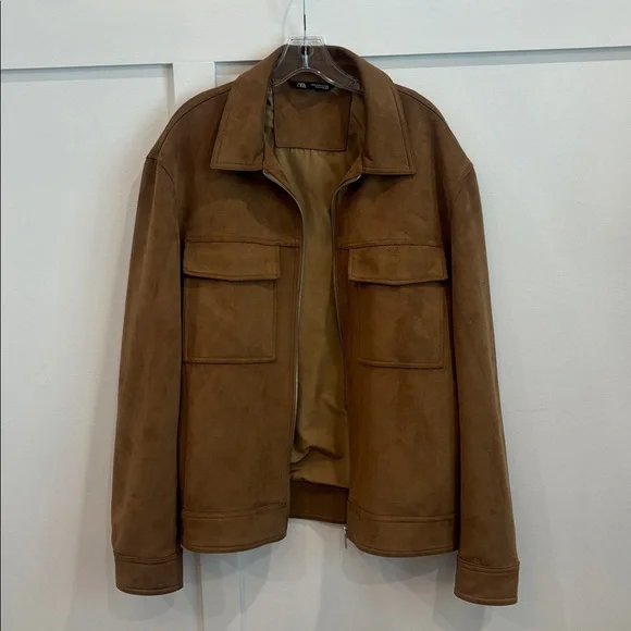 Zara Men's Tan Suede Shirt Jacket - Picture 3 of 4